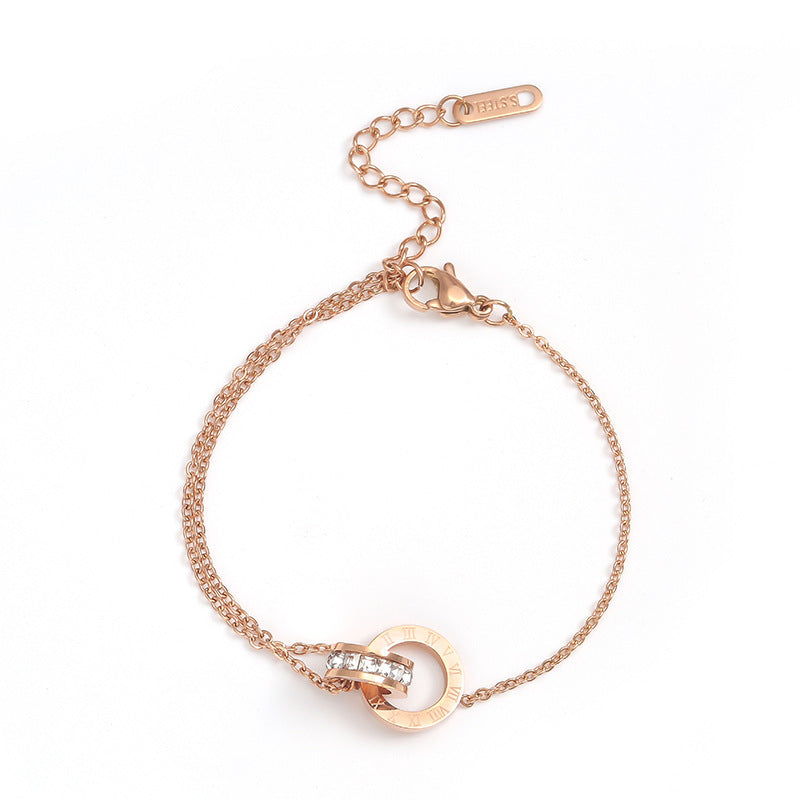 Women's Titanium Steel Diamond Inlaid Clavicle Chain Fashionable Rose Gold Live Necklace
