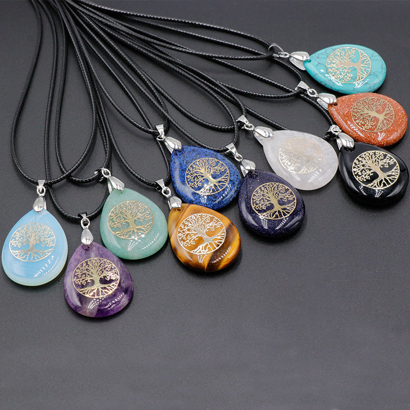 Natural Crystal Stone Lucky Tree Drop Shape Yoga Pendant