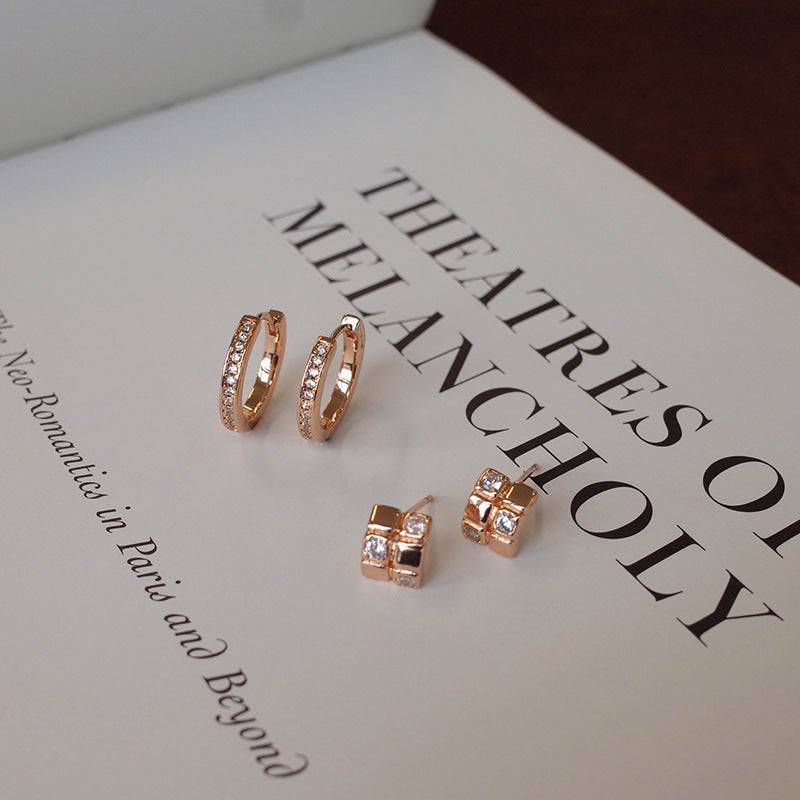 Women's Rhinestone Square Geometric Ear Elegant High-grade Clip Stud Earrings