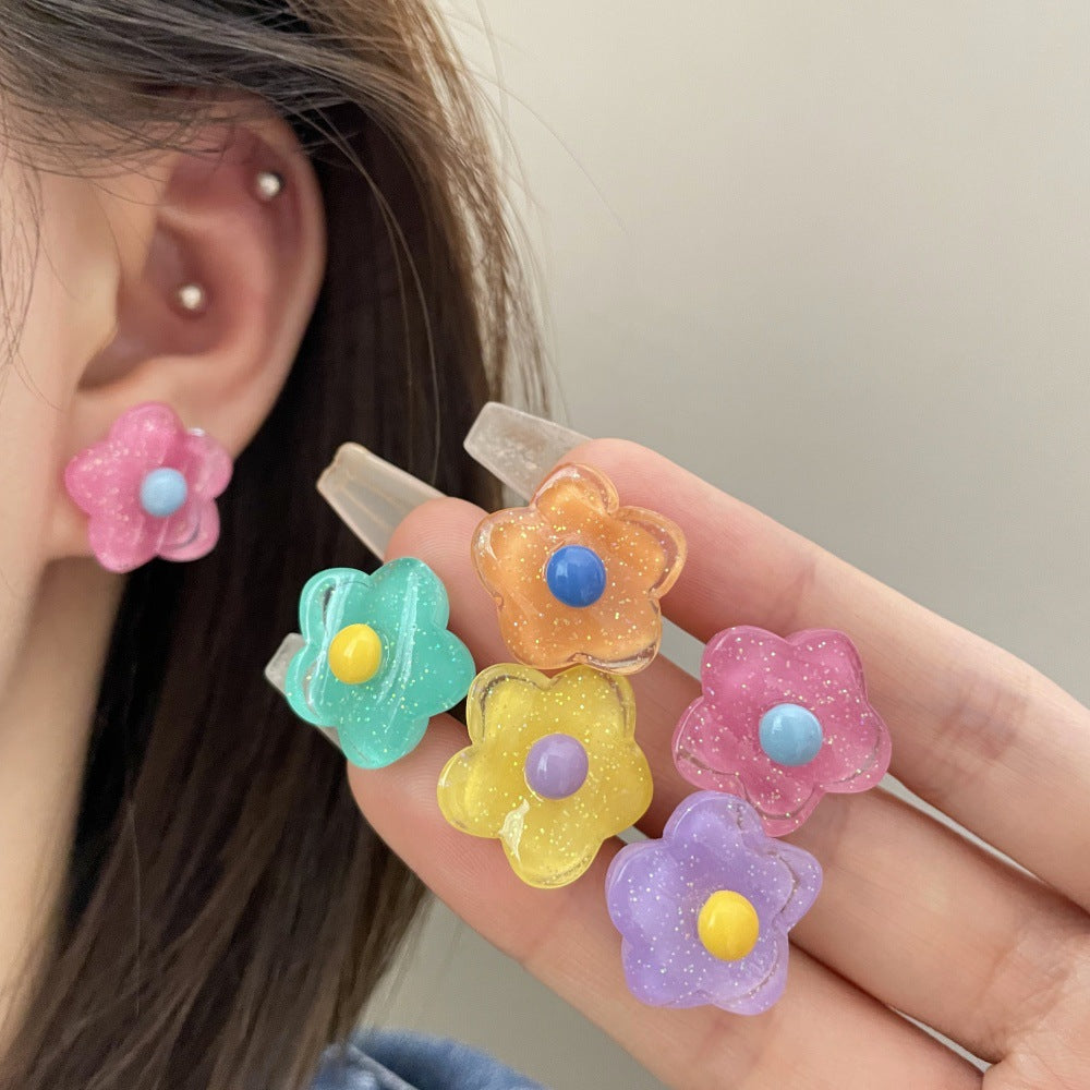 Women's Summer Iti Colorful Flower Ear Clip Sweet Earrings