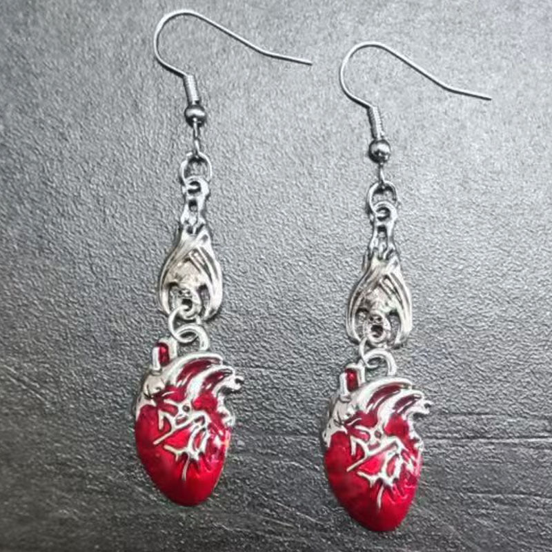Women's Dark Goth Punk Coffin Heart Vampire Cross Earrings