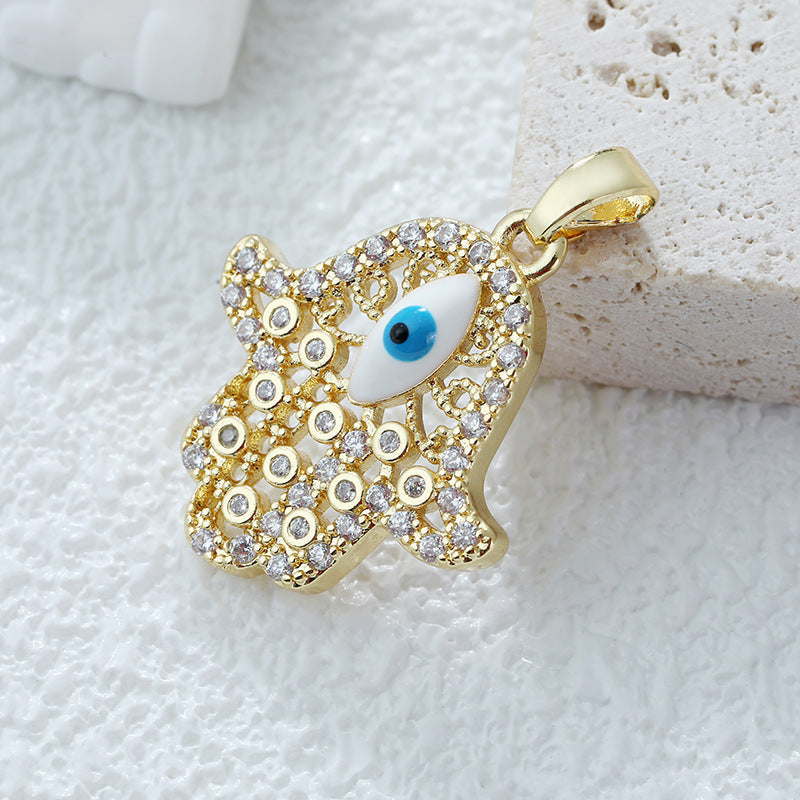 Women's Gold Eye Style Single Inlaid Color Zircon Trendy Dripping Palm Pendants