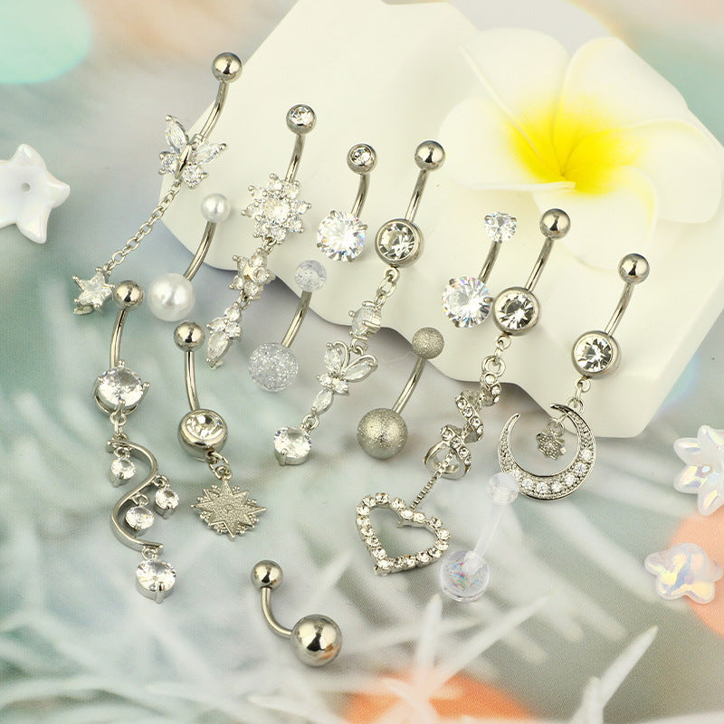 Popular Zircon Navel Heart-shaped Piercing Online Stud Earrings