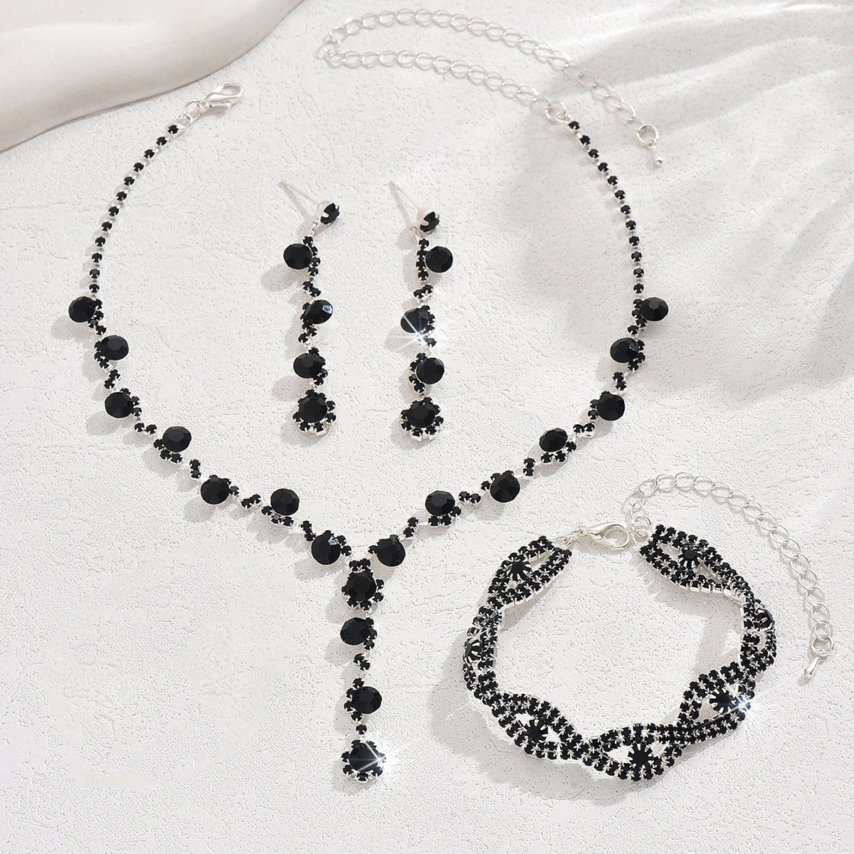 Crystal Rhinestone Ear Three-piece Wedding Decoration Jewelry Set