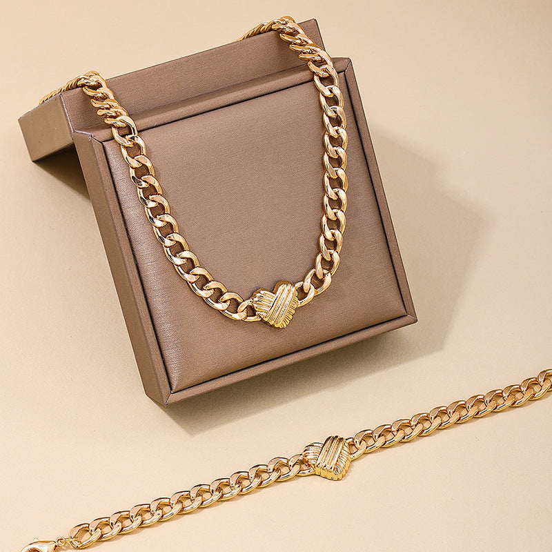 Women's 2 Pcs Fashion Elegant Metal Chain Love Jewelry Set