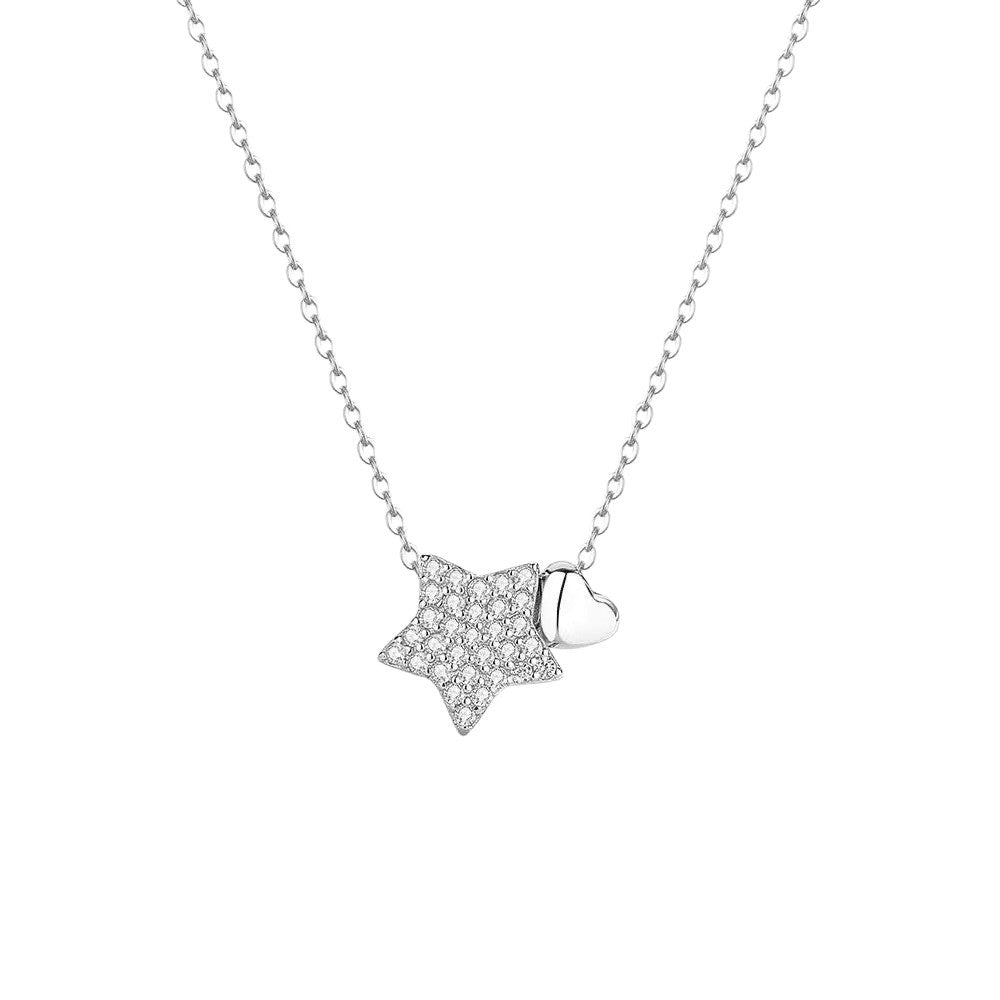 Women's Diamond Stars Heart High-grade Design Simple Five-pointed Star Temperament Clavicle Necklace