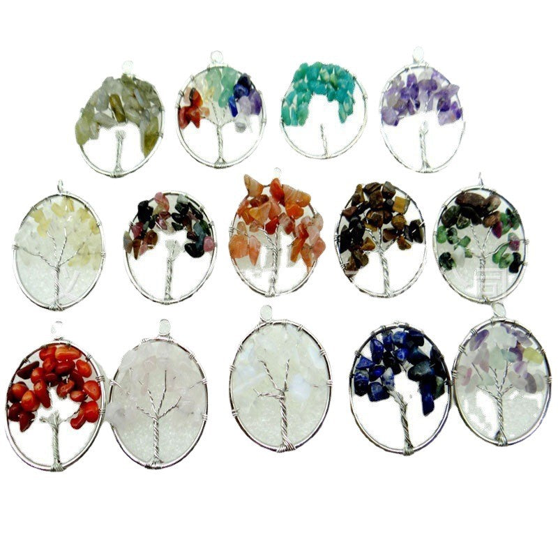 Lucky Tree Natural Crystal Agate Mixed Color Colorful Gravel Winding Pendant