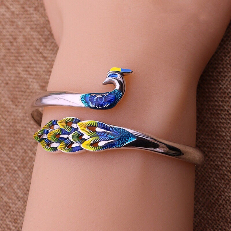 Women's National Style Colorful Peacock Dripping Oil Phoenix Send Bracelet