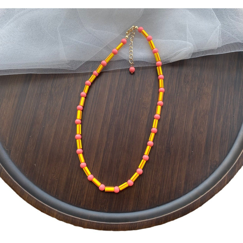 Fashion Color Handmade Woven Bead Ethnic Style Rainbow Necklaces