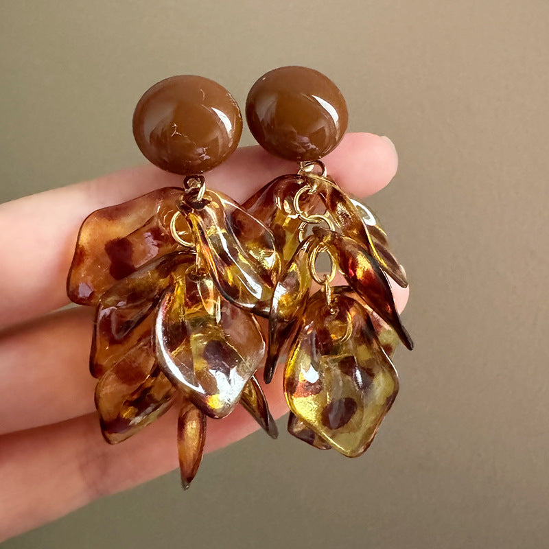Women's Leopard Print Petal Fringed Exaggerated Temperamental Wear Makes Face Look Rings