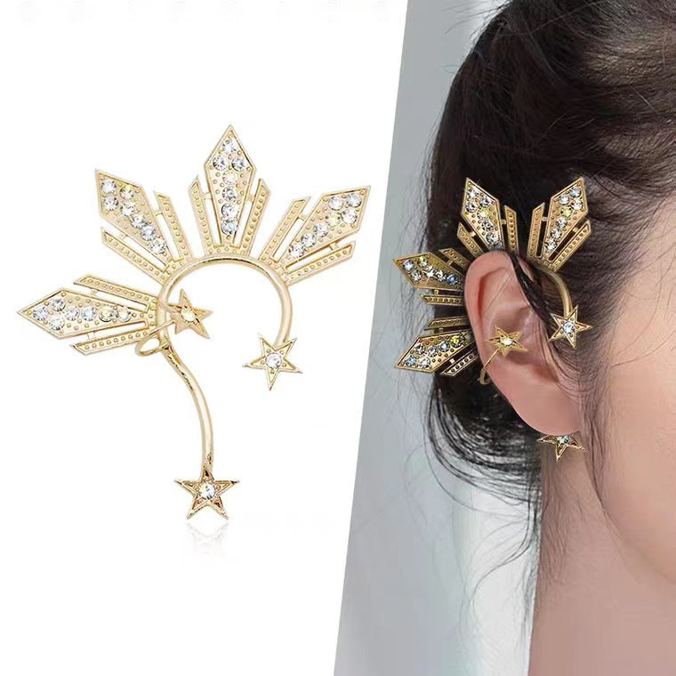 Grandeur Personality Creative Diamond Golden Five-pointed Ear Clip