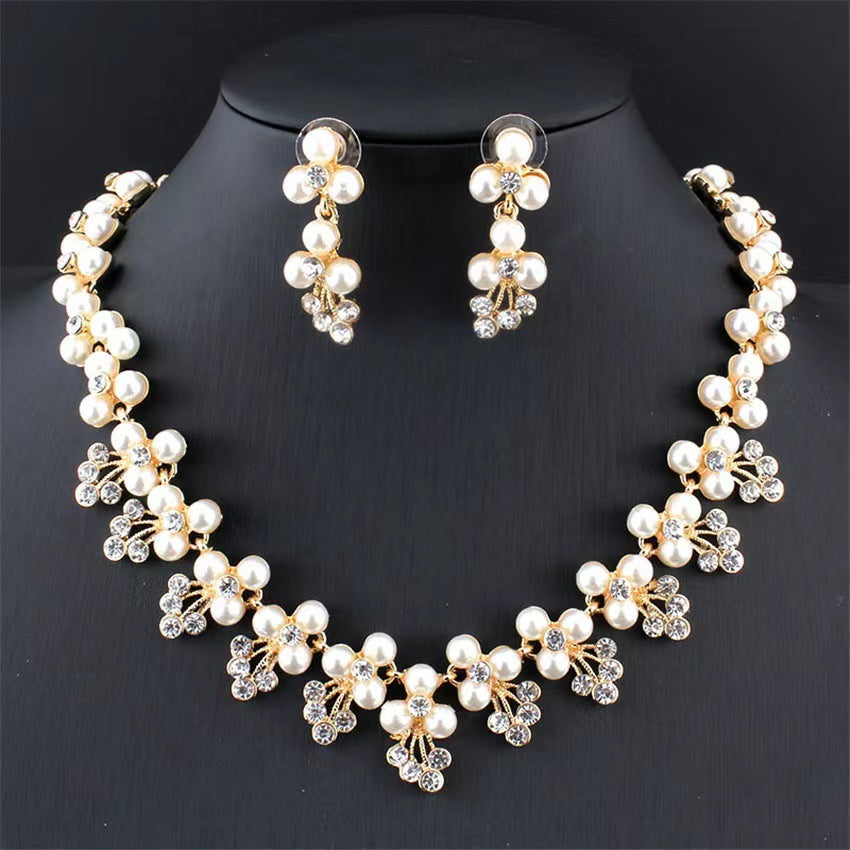 Fashion Pearl Rhinestone Short Bride Suit Jewelry Set