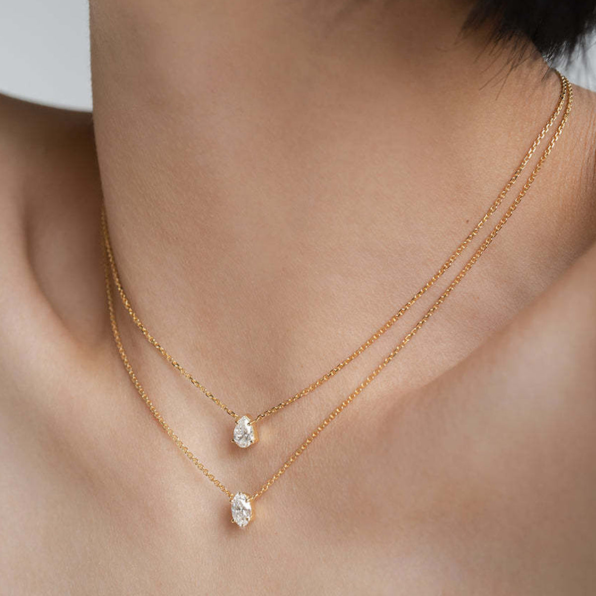 Niche Design Zircon Water Drop Goose Egg Oval Single Twin Pendant