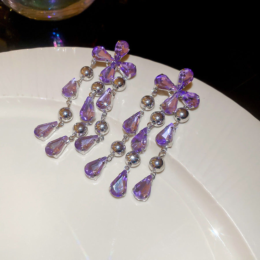 French Royal Style Zircon Geometric Flower Light Luxury High-grade Earrings