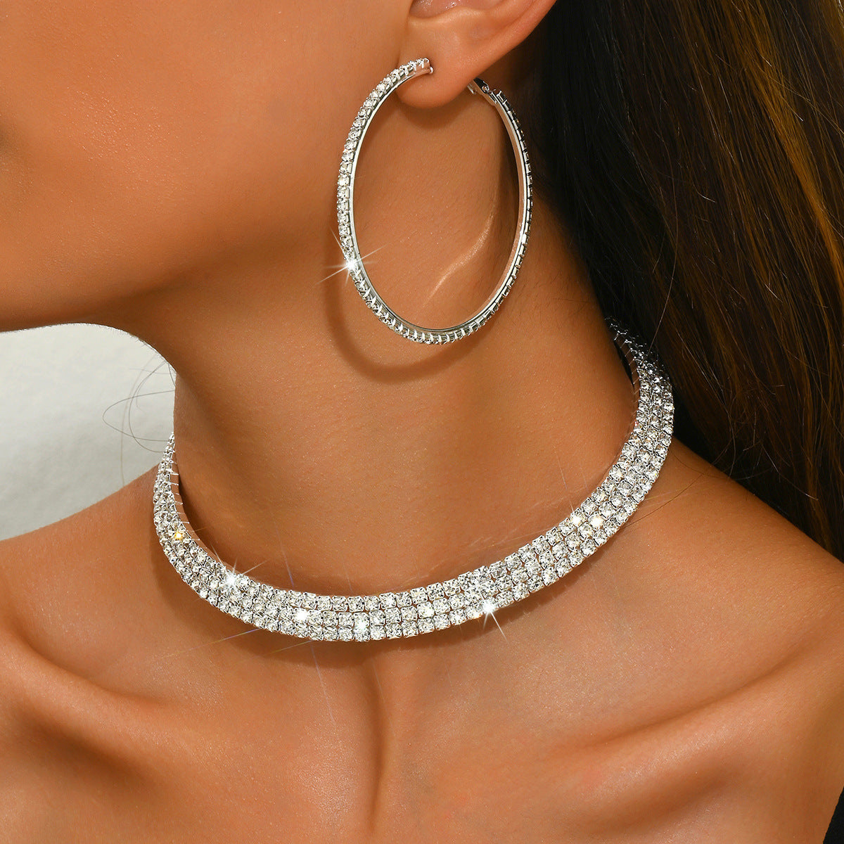 Rhinestone Tassel Stretch Bridal Formal Dress Jewelry Set