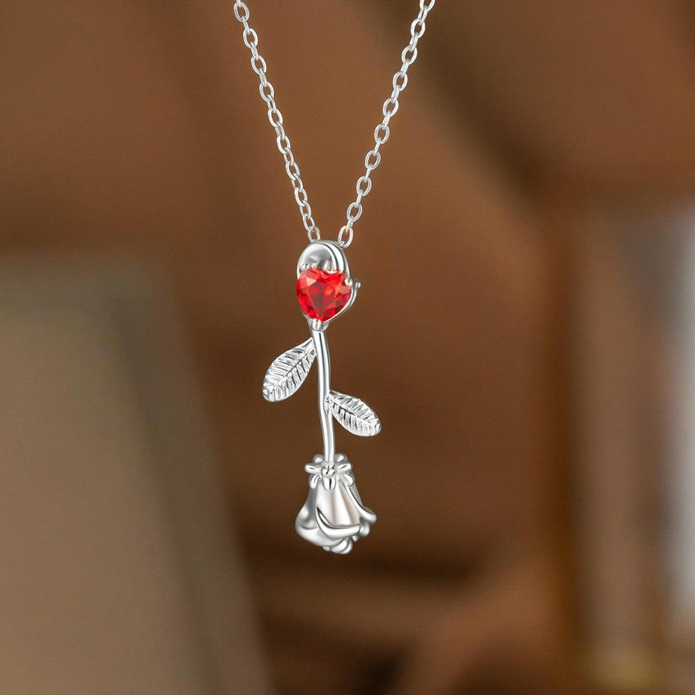 Steel Female Micro Inlaid Pink Diamond Necklace