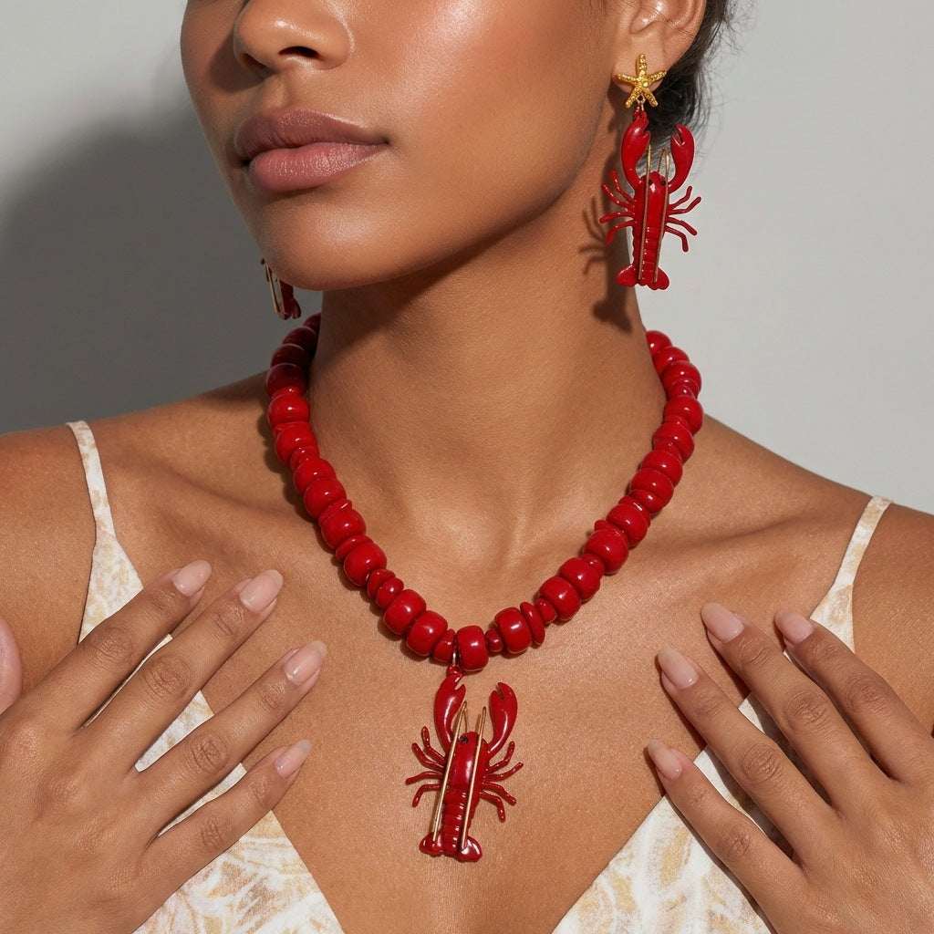 Women's Red Lobster Style Suite Ocean Vacation Exaggerated Necklaces