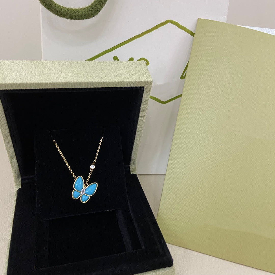 Natural Fritillary Butterfly Light Luxury Simplicity Fairy Full Rhinestone Necklace