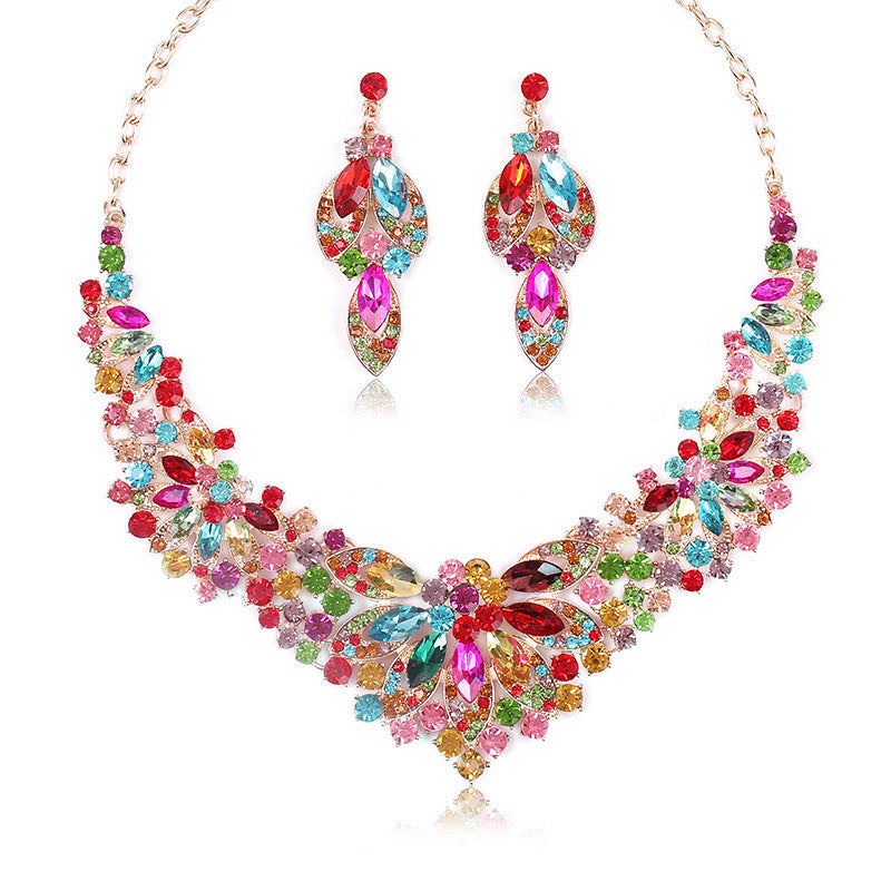 Bridal Formal Dress Two-piece Colorful Flower Retro Advanced Design Jewelry Set