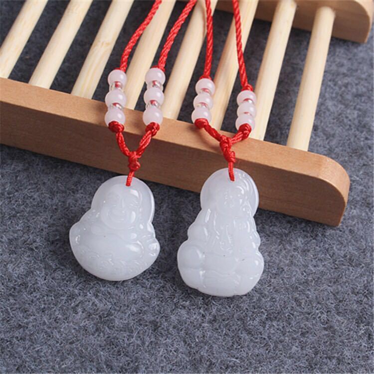 Jade Peace Buckle Afghan White Buddha Eight Beads Pendant