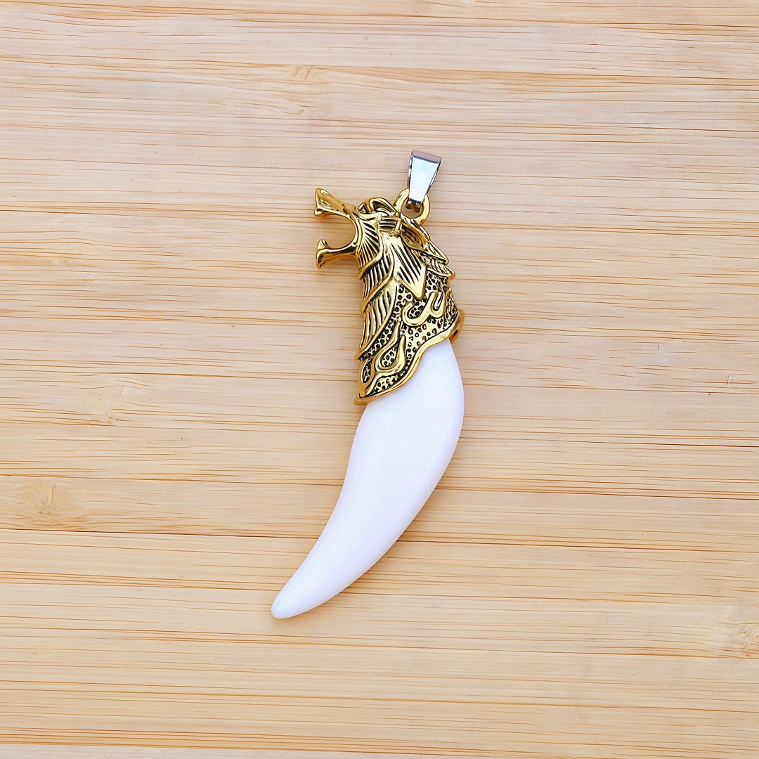 Men's Retro Tibetan Sier Simulation Dog Teeth Pendant