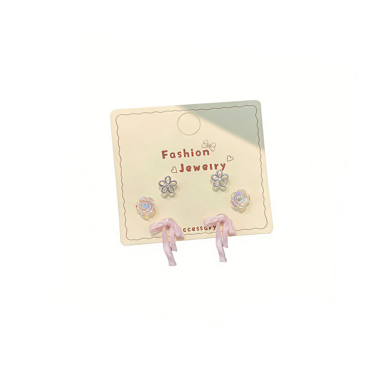 Women's Bow Flower Three-piece Sier Needle Exquisite Sweet Stud Earrings
