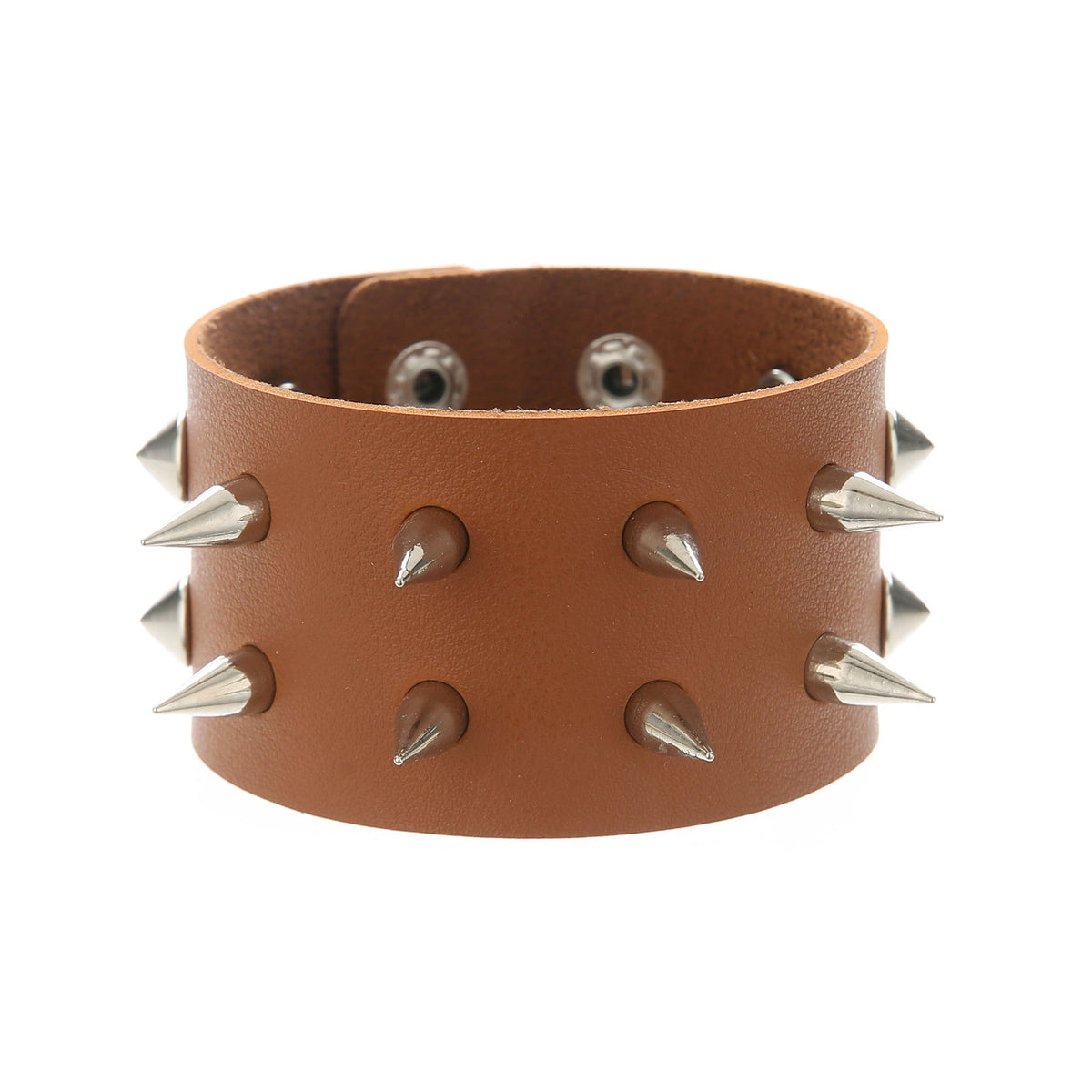 Punk Double Row Alloy Spike Couple Leather Rock Stainless Bracelet