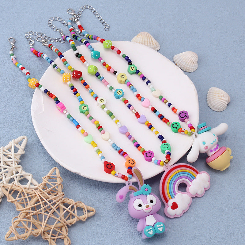 Rainbow Cartoon Polymer Clay Monster Niche Hip Necklace