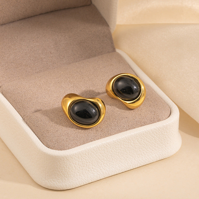 Women's Simple Stainless Steel Amber Round Temperamental Minority Stud Earrings