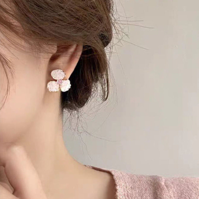 Spring Gradient Pink Crystal Flowers Fairy Indie Pop Style Graceful Rings