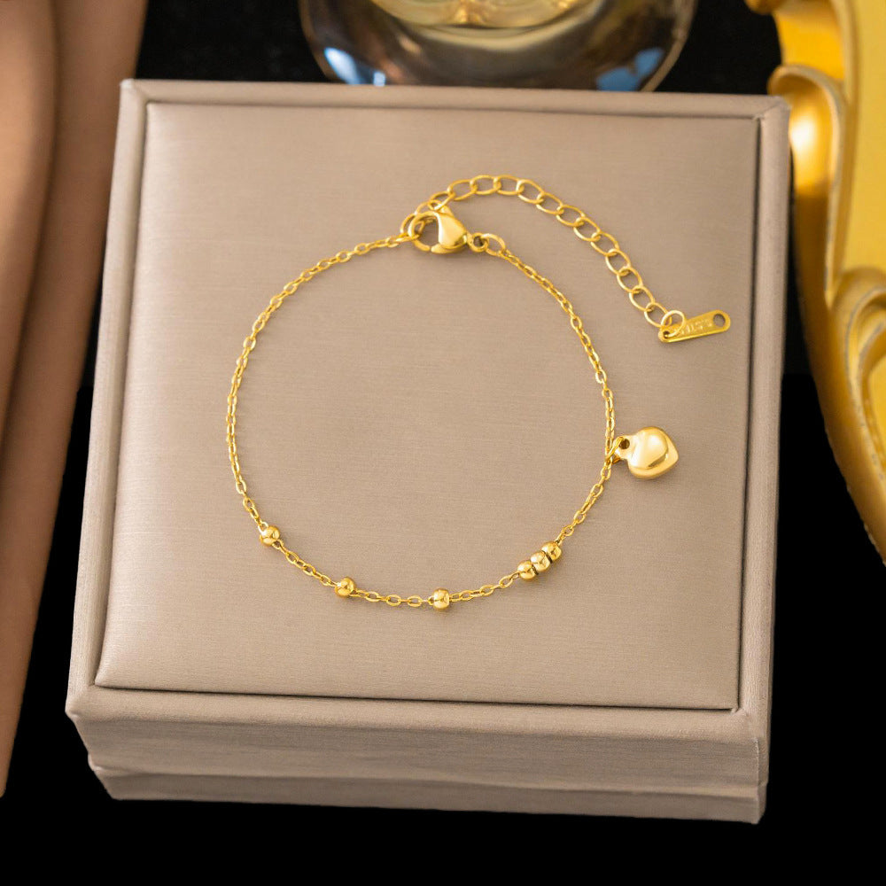 Steel Small Heart-shaped Female High-grade Round Beads Niche Titanium Clavicle Anklets