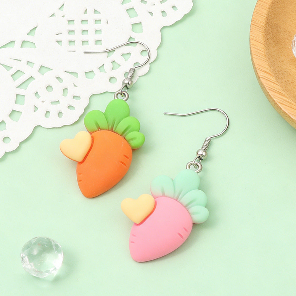 Mini Small Matching Carrot Barrettes Vegetable Resin Cute Earrings