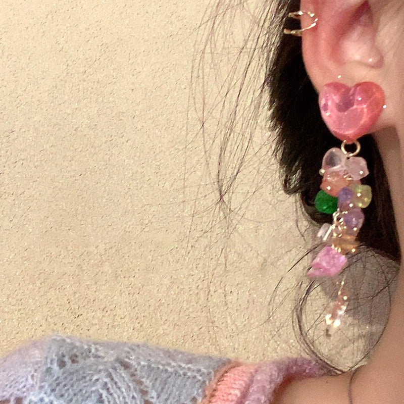 Color Love Gravel Tassel Female Niche Earrings