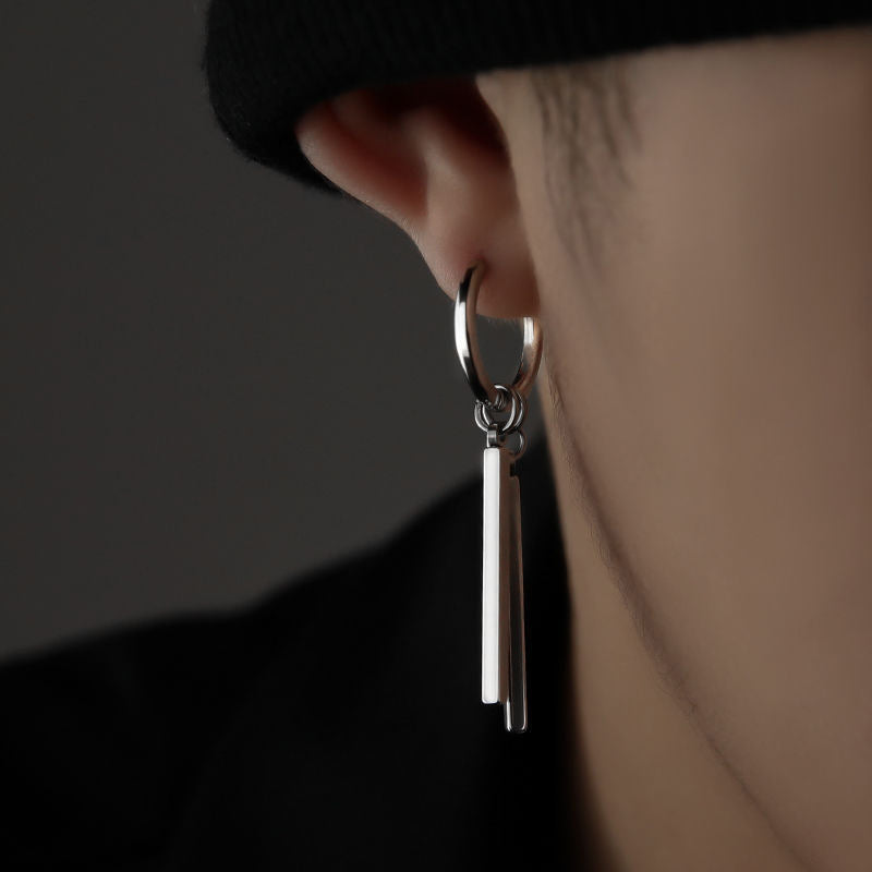 Men's Fashionable High-grade Trendy Unique Long Stick Square Stud Earrings