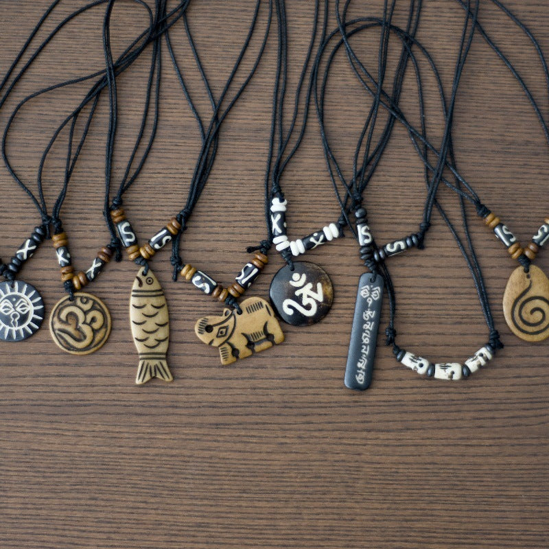 Nepal Yak Bone Hand Carved Six Pendant