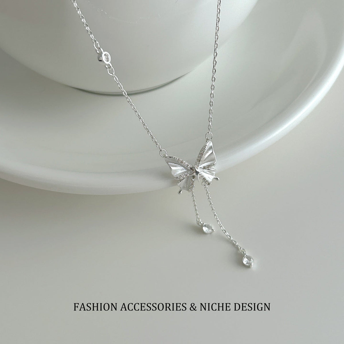 Women's Sweet Bow Long Tassel High-grade Niche Necklaces