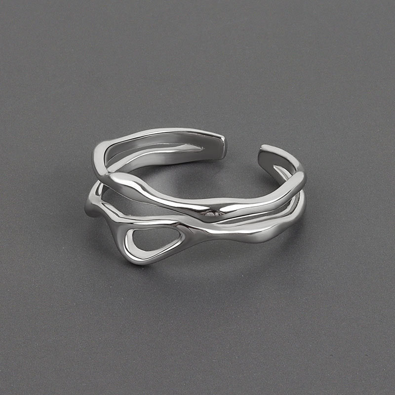 Women's Korean Style Niche Design Free Shape Irregular Curve Bar Rings