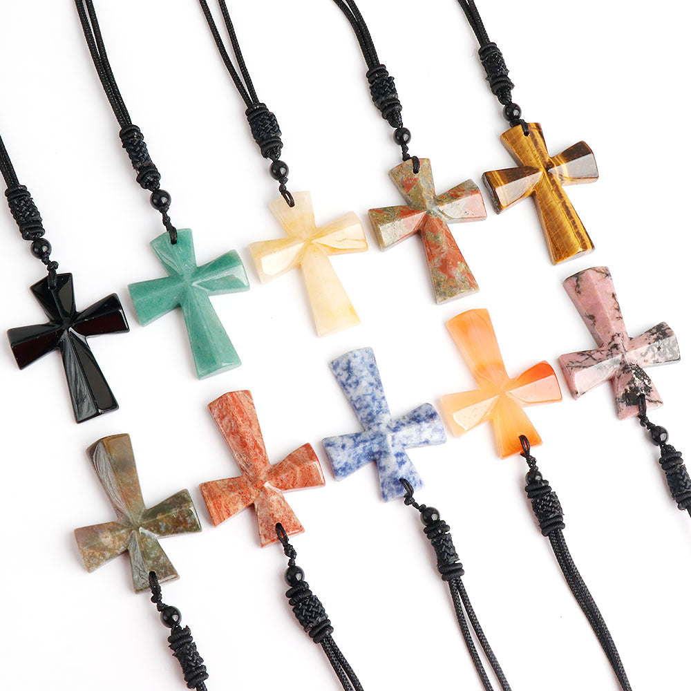 Christmas Gift Agate Woven Cross Sweater Chain Necklaces