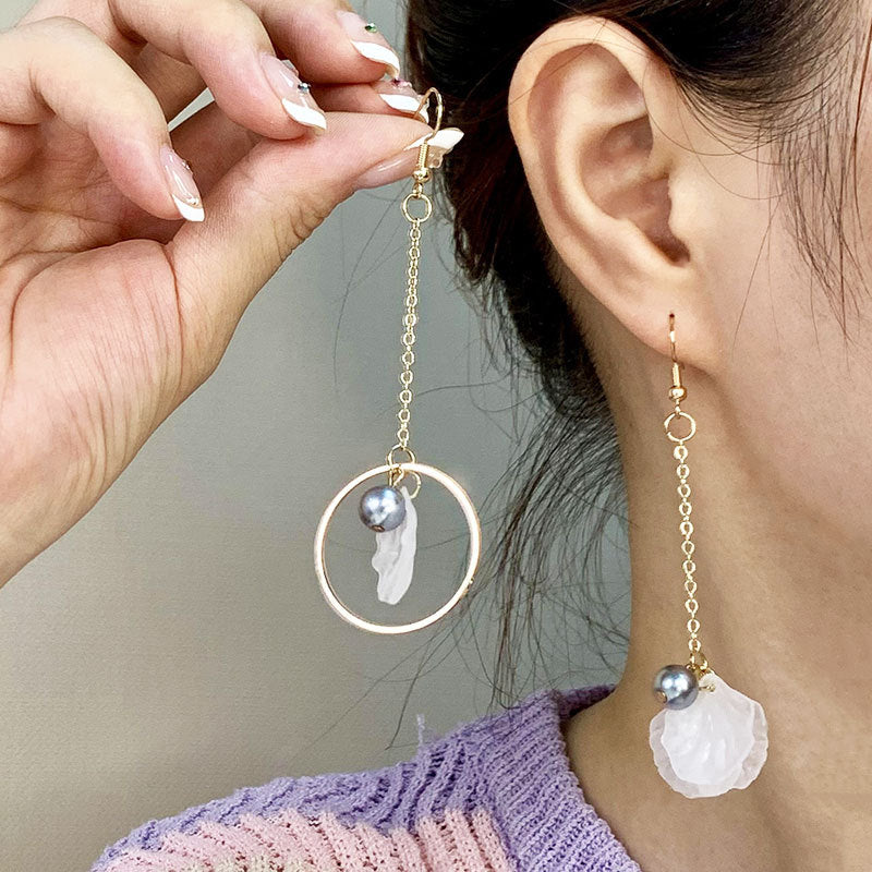 Tassel High-grade Sier Needle Metal Light Luxury Pearl Rings