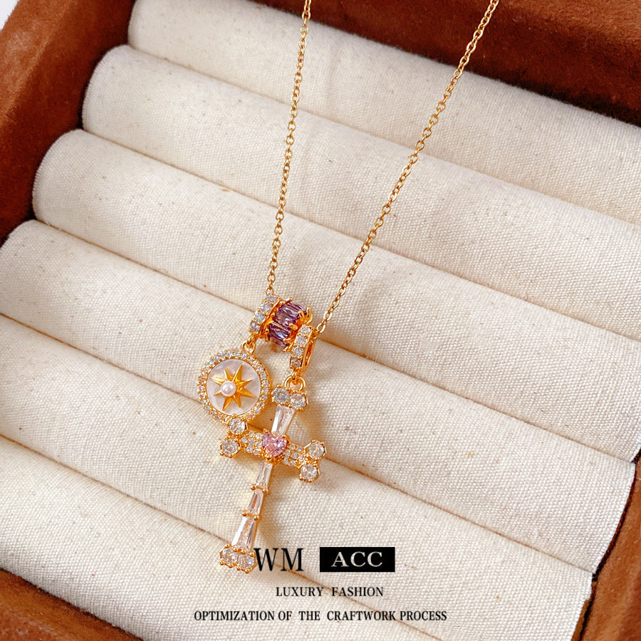 Electroplated Zircon Fritillary Cross Light Luxury Minority Clavicle Chain Temperament Necklaces