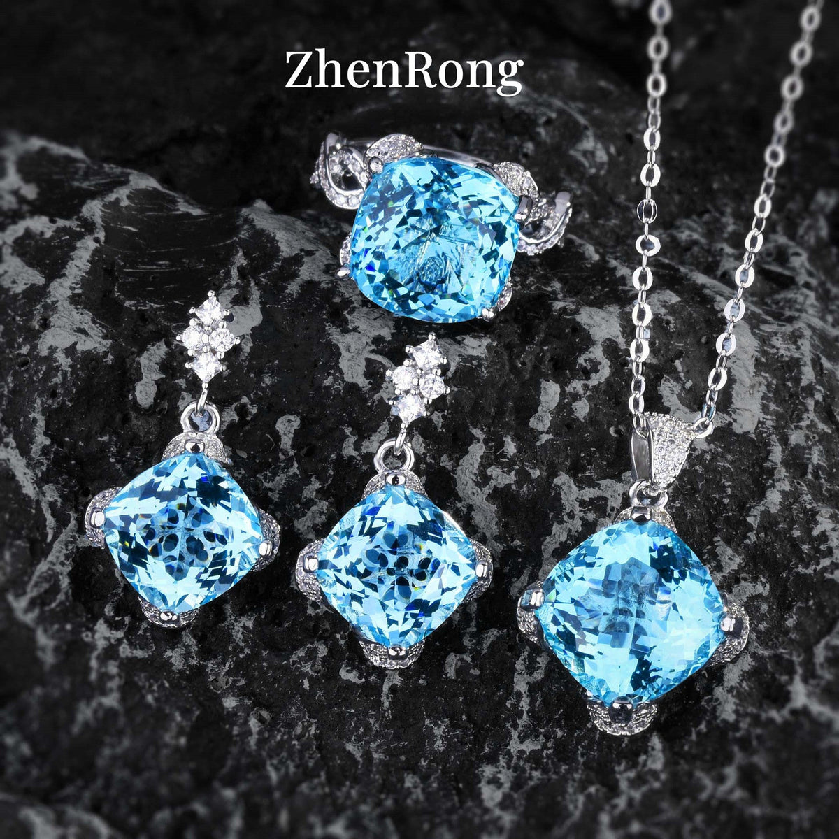 Carat Square Colored Gems Violet Yellow Jewelry Set