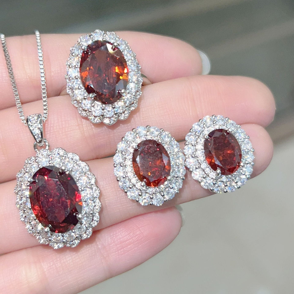 Sunflower Wool Diamond Zircon Red Yellow Purple Pink Champagne Rhinestone Jewelry Set