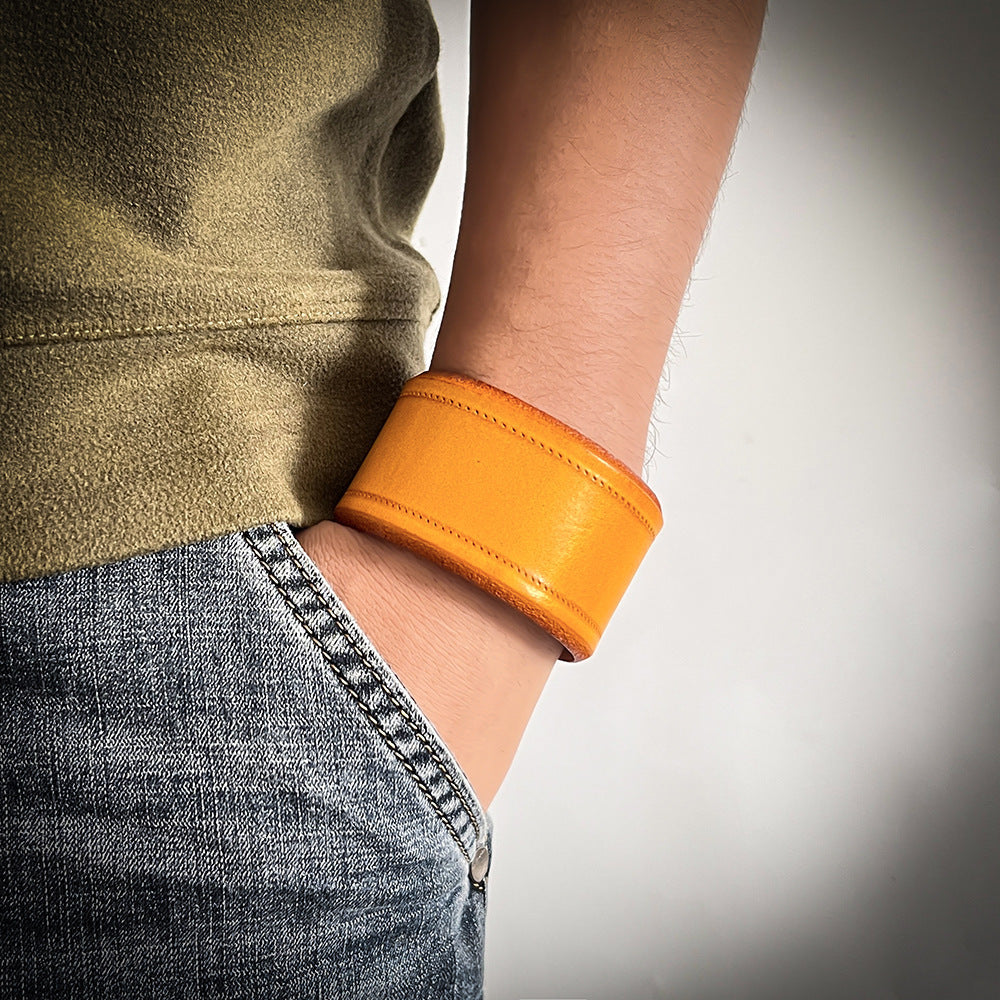 Men's Retro Simple Wide Cowhide Punk Adjustable Bracelet