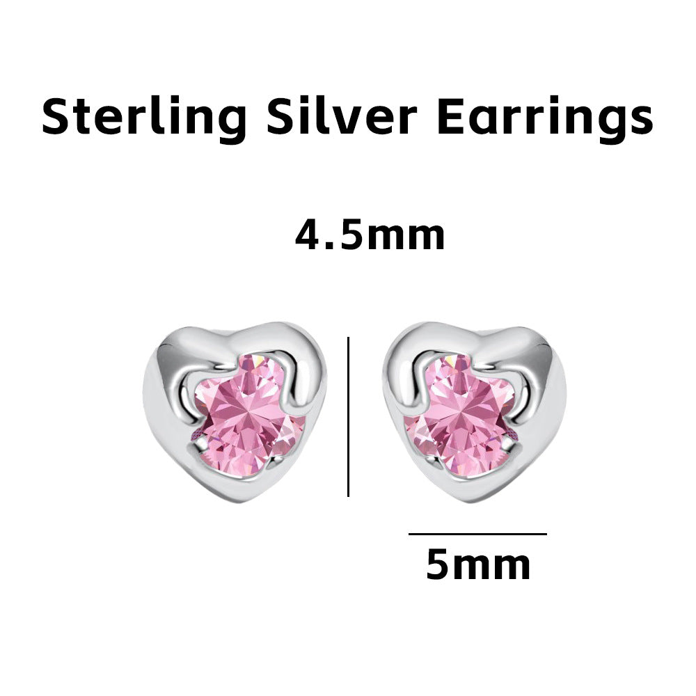 Sier Affordable Luxury Fashion Ear Bone Pink Diamond Heart-shaped Small Rings