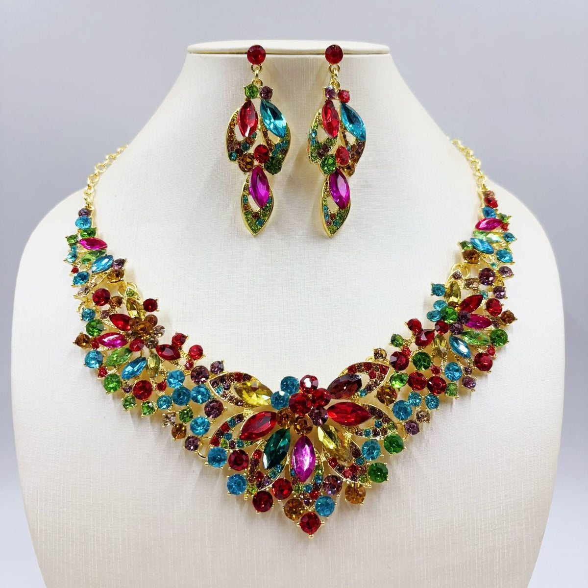 Bridal Formal Dress Two-piece Colorful Flower Retro Advanced Design Jewelry Set