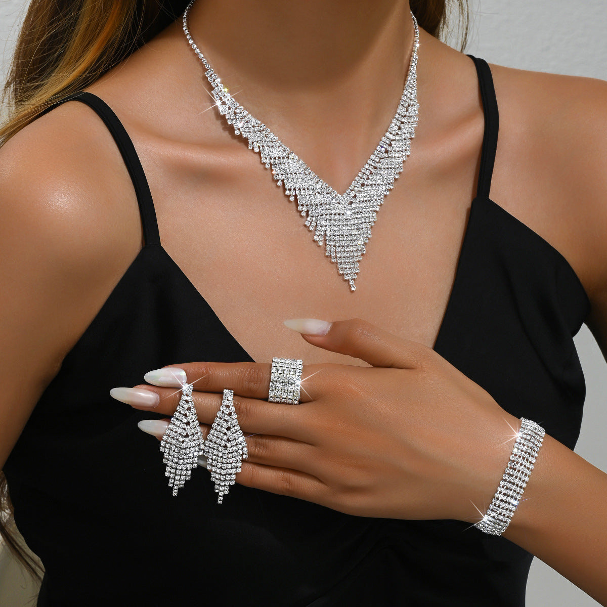 Popular Women's Fashion Wedding Bridal Sier Jewelry Set