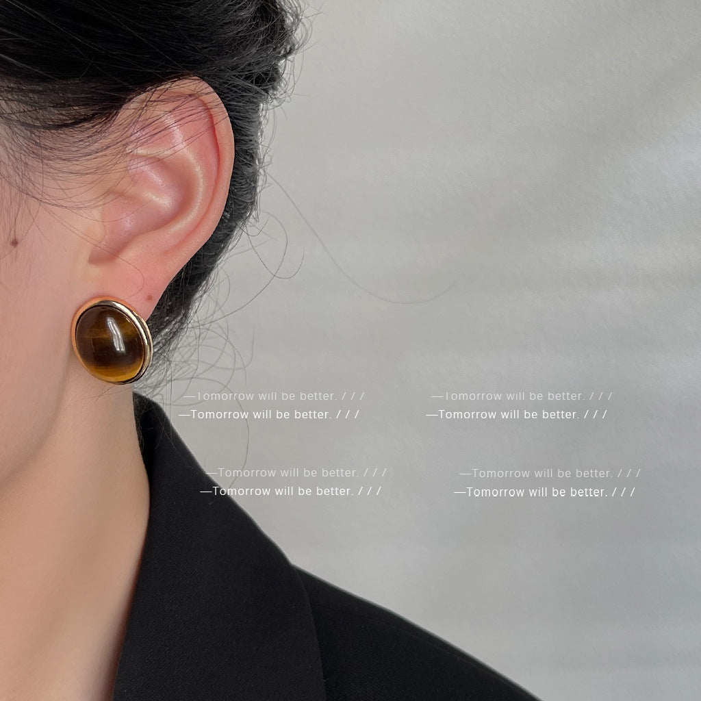 Women's Oval Tigereye For Stylish Elegant Light Luxury Stud Earrings
