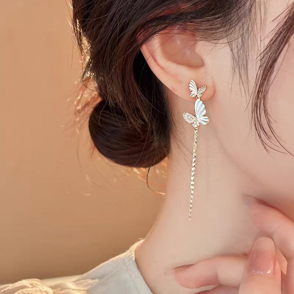 Asymmetric Butterfly Pearl Light Luxury High-grade Elegant Stud Earrings