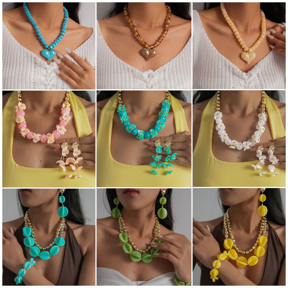 Acrylic Beaded Love Fashion Trend Clavicle Chain Vacation Jewelry Set