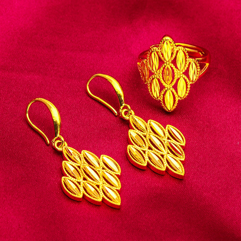 Women's Vietnam Placer Gold Open Rhombus Diamond Jewelry Set
